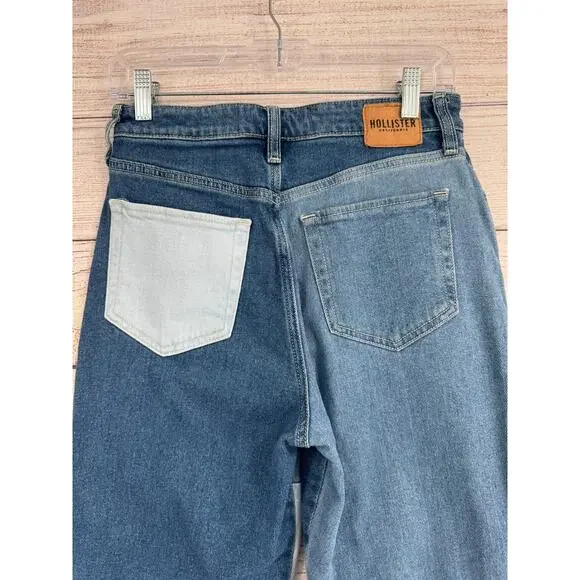 Hollister Patchwork Ultra High Rise Mom Jean Juniors 5R 27x27 Blue Medium Wash - Picture 4 of 8